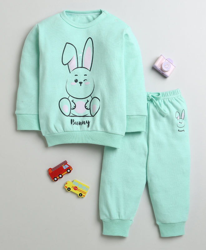 Girls 100% Cotton Bunny Sweatshirt & Jogger Set - Mint Green