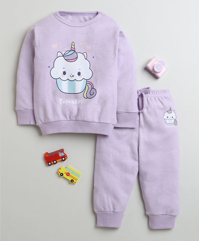 Girls 100% Cotton Cuppy Cake Sweatshirt & Jogger Set - Lavender