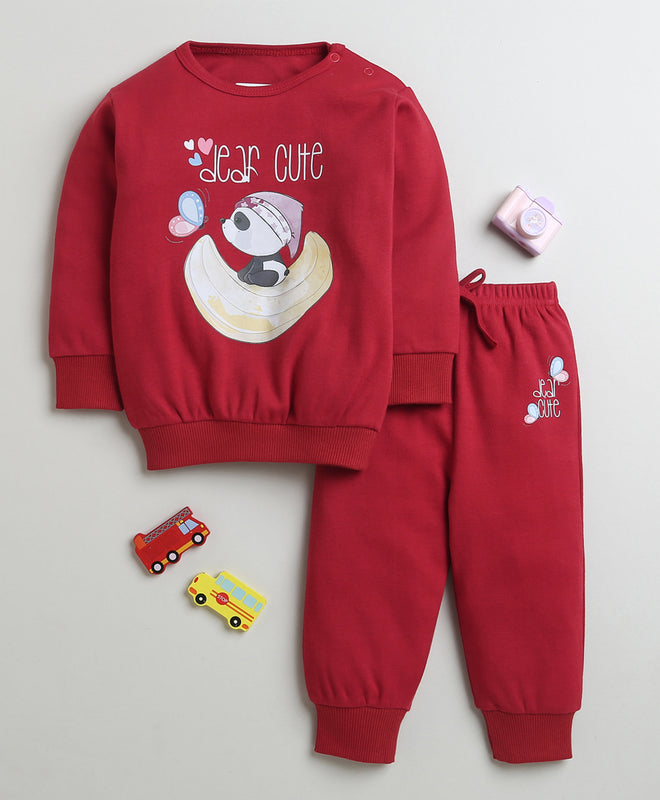 Girls 100% Cotton Panda Sweatshirt & Jogger Set - Maroon