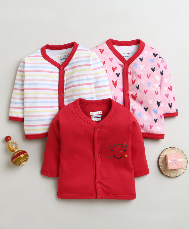 Red & Pink Girls Full Sleeves Cotton Jablas Pack Of 3