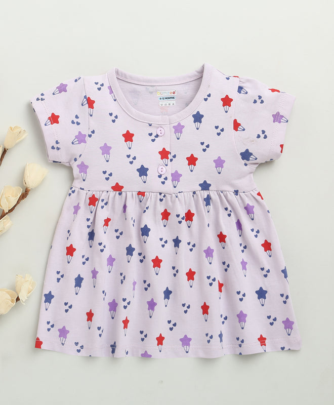 Lilac Girls Cap Sleeves Cotton Knee Length Frock