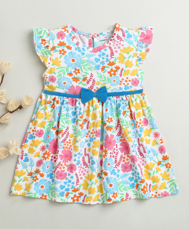 Girls 100% Cotton Floral Frocks - White