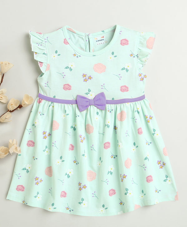 Girls 100% Cotton Floral Frocks - Mint Green