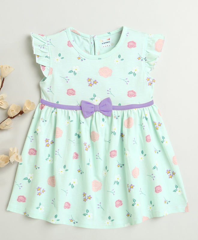 Girls 100% Cotton Floral Frocks - Mint Green