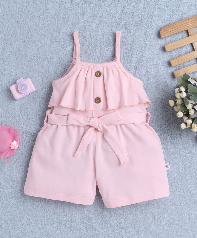 Girls 100% Cotton Frill Detailing Jumpsuit - Baby Pink