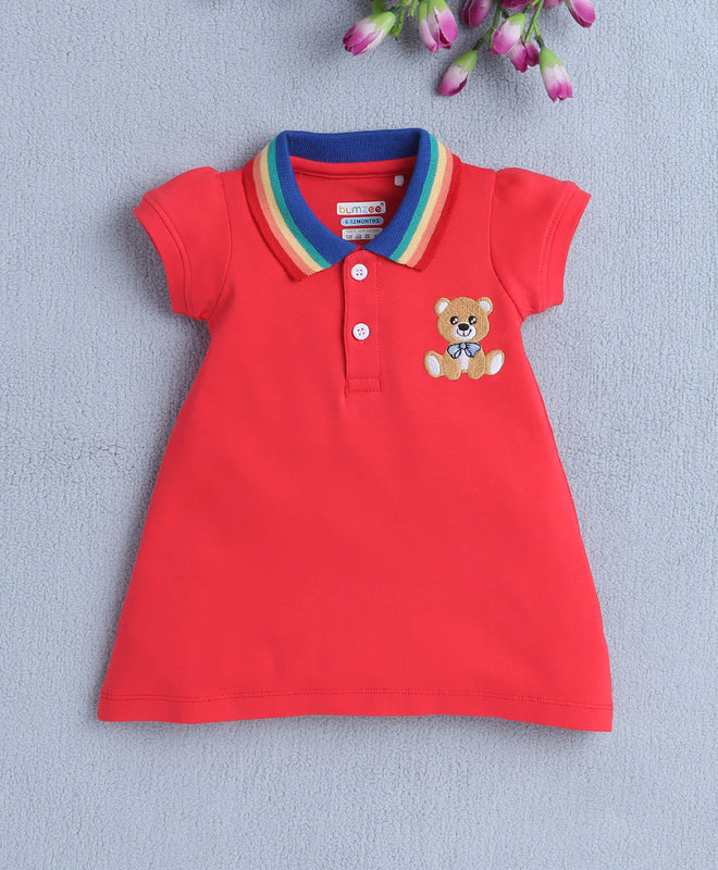Red Girls Cap Sleeves Cotton Frock