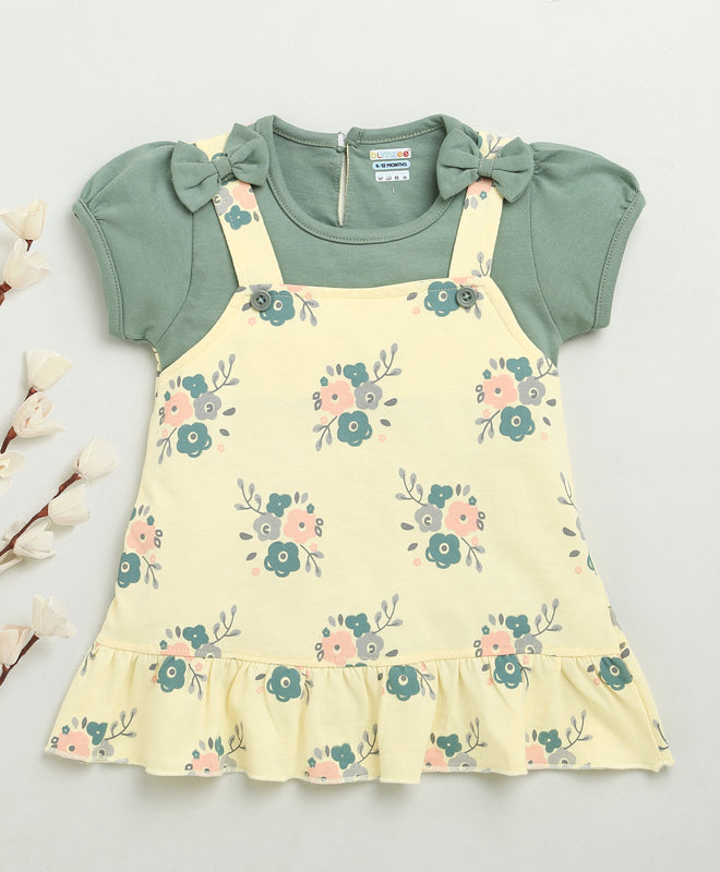 Girls 100% Cotton Floral Frocks - Yellow & Green