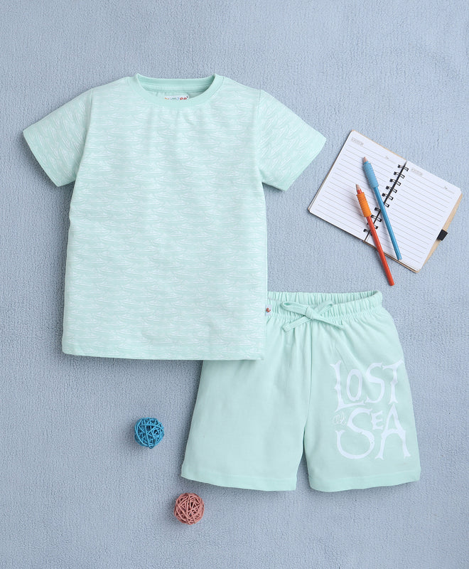 BUMZEE Pista Green Boys Half Sleeves T-Shirt & Short Set
