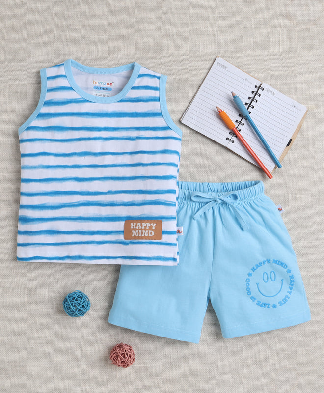 BUMZEE Sky Blue Boys Sleeveless T-Shirt & Short Set