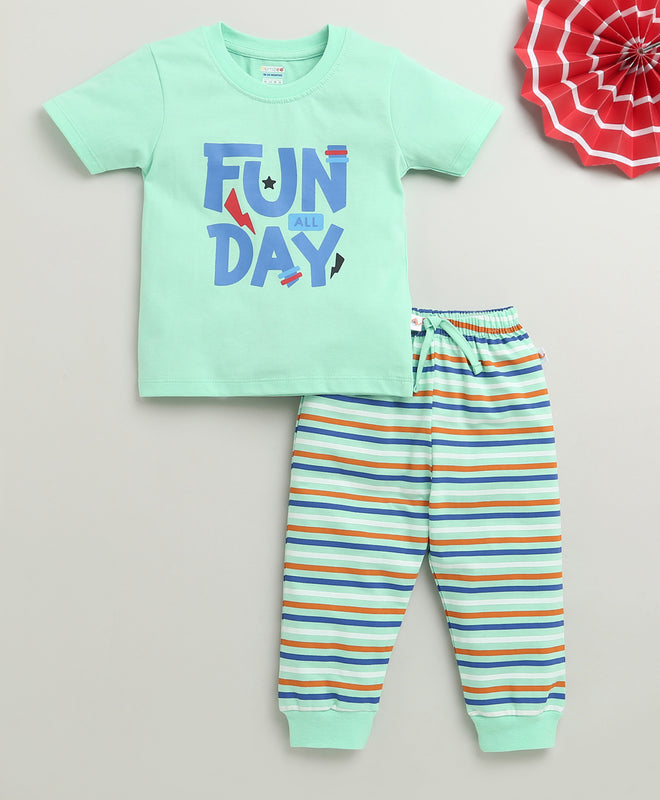 Mint Green Boys Half Sleeves Cotton T-Shirt & Pyjama Set