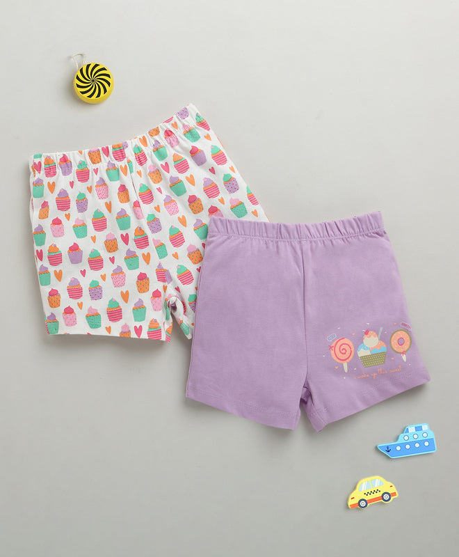 BUMZEE White & Lavender Girls Shorts Pack Of 2