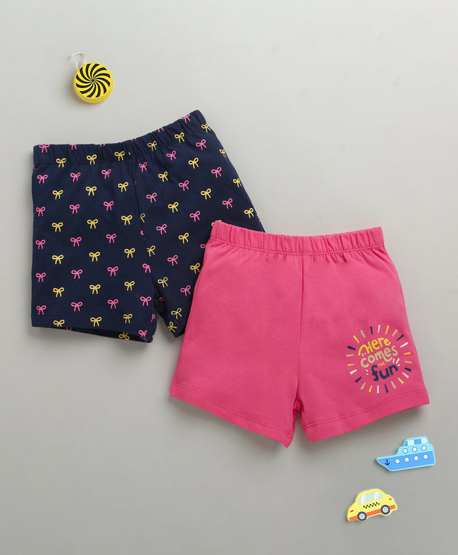 BUMZEE Navy & Pink Girls Shorts Pack Of 2