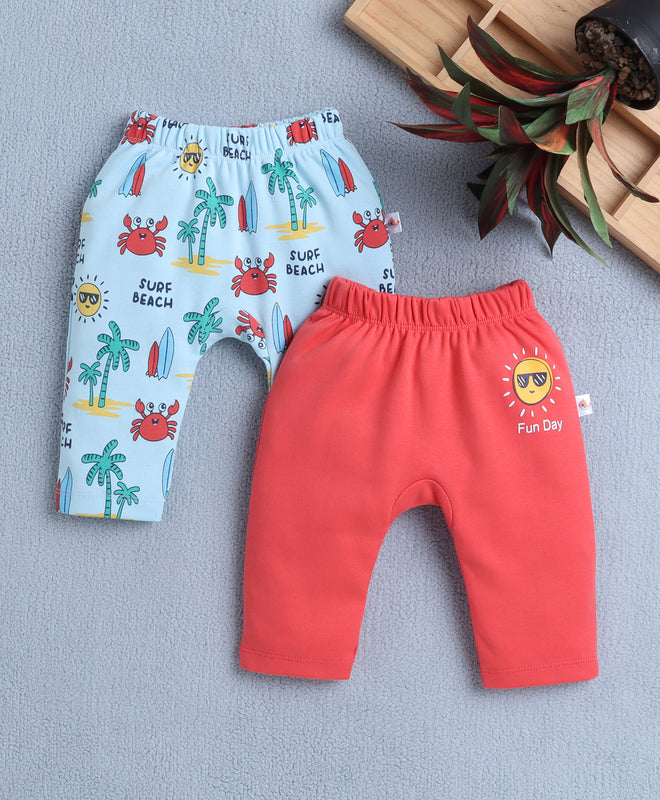 Boys 100% Cotton Animal Diaper Pant - Sky Blue & Coral