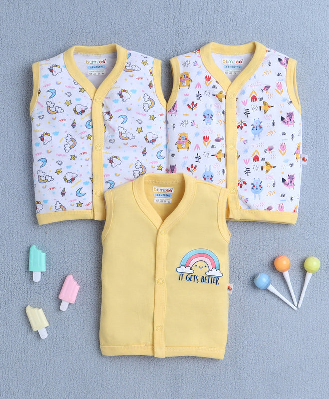Girls Sleeveless Jabla White & Yellow Pack of 3