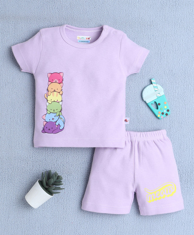BUMZEE Lavender Baby Girls Half Sleeves T-Shirt & Short Set