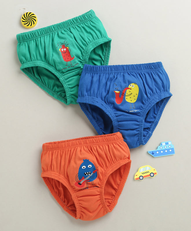 Boys 100% Cotton Solid Briefs - Orange & Green