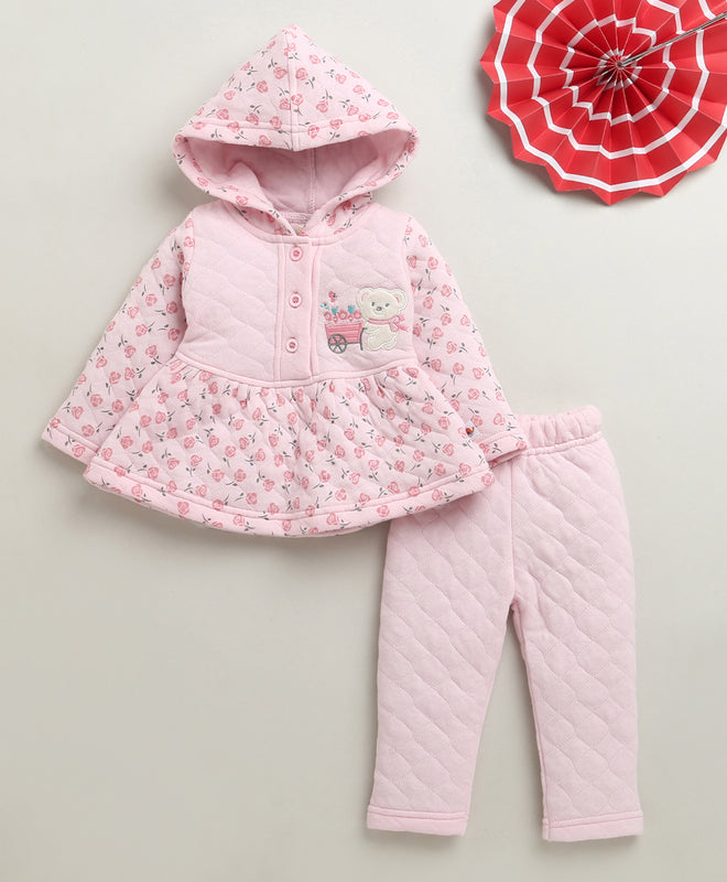 Girls Polyfill Floral Winter Set - Pink