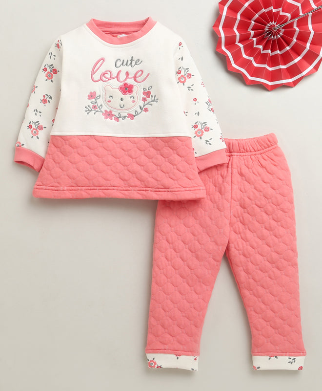 Girls Polyfill Floral Winter Set - Peach & Cream
