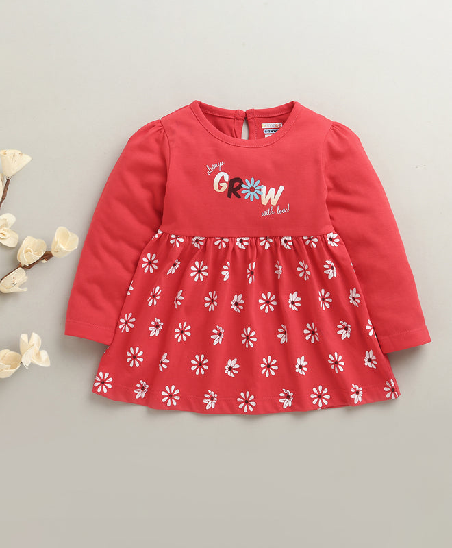 Pink Girls Full Sleeves Cotton Knee Length Frock