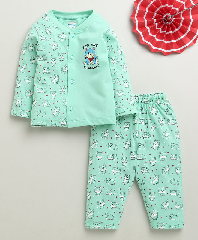 Boys 100% Cotton Animal Jabla & Pyjama Set - Mint Green