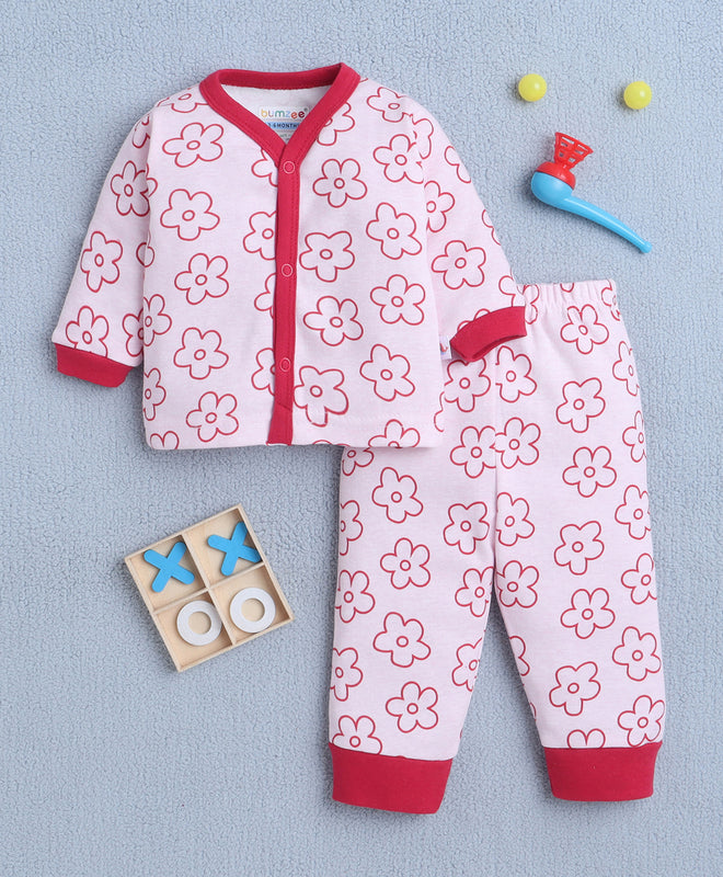 Girls 100% Cotton Floral Jabla & Pyjama Set - Baby Pink