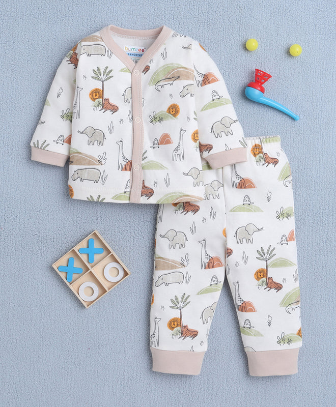 Boys 100% Cotton Animal Jabla & Pyjama Set - Beige