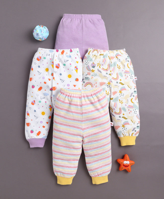 Girls 100% Cotton Animal Pyjamas - Lavender & White
