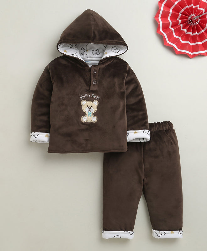 Brown Boys Full Sleeves Cotton Blend Winter Wear Set