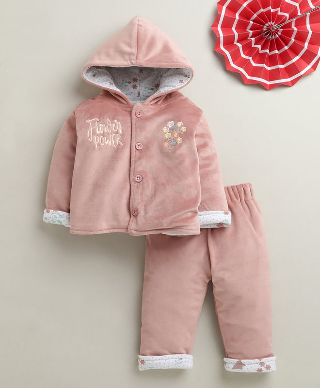 Peach Girls Full Sleeves Cotton Blend Winter Wear Set