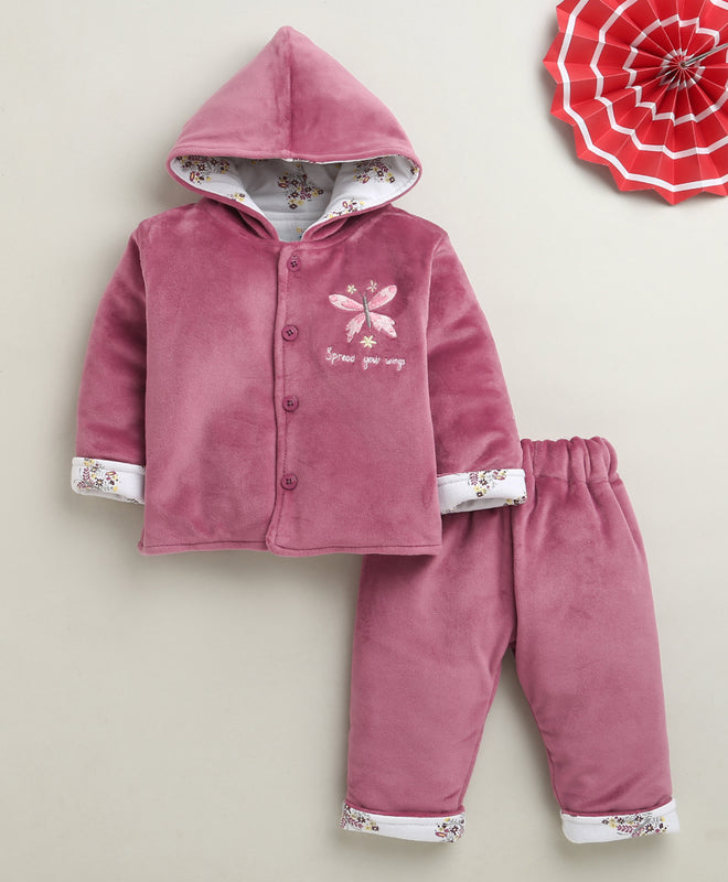 Mauve Girls Full Sleeves Cotton Blend Winter Wear Set