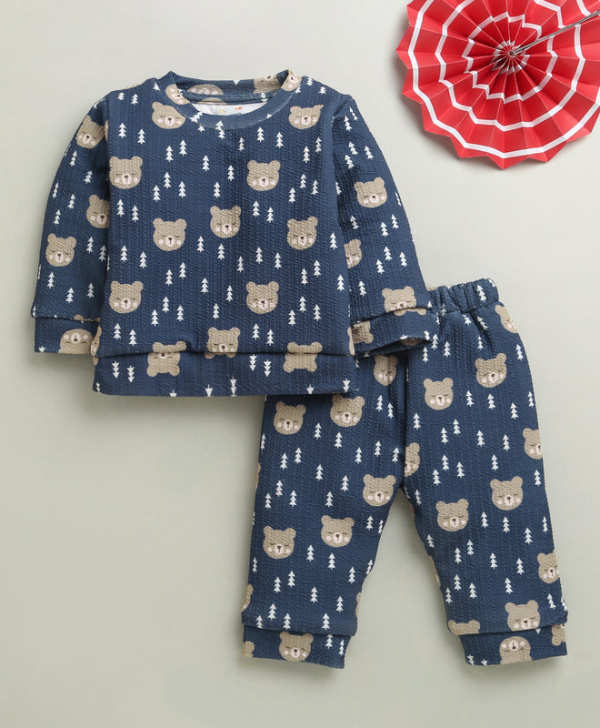 Navy Boys Full Sleeves Poly Blend Winter Wear Set