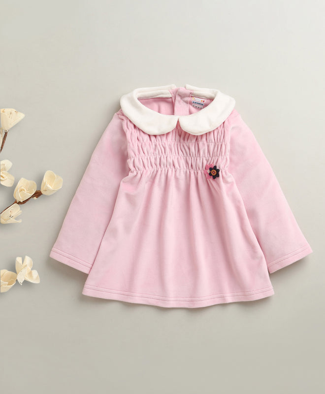 Pink Girls Full Sleeves Poly Blend Frock / Dress