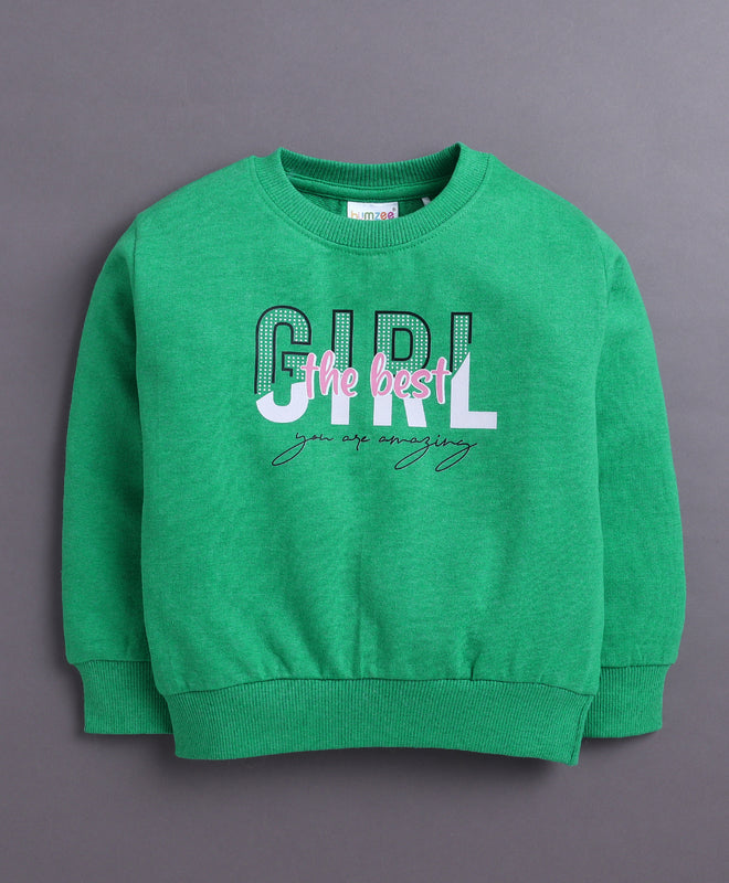Green Girls Full Sleeves Cotton Sweatshirt