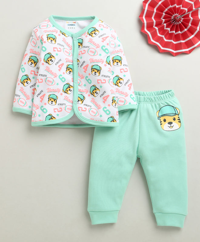 Mint Green & White Baby Boys Full Sleeves Jabla & Pyjama Set
