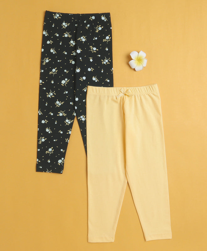 Girls Leggings Yellow & Black Pack of 2