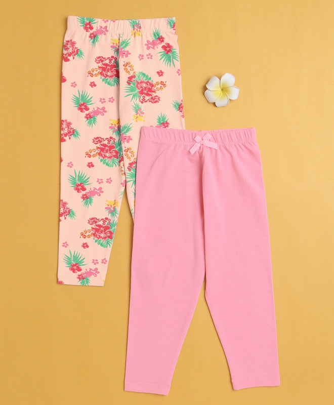 Girls Leggings Pink & Peach Pack of 2