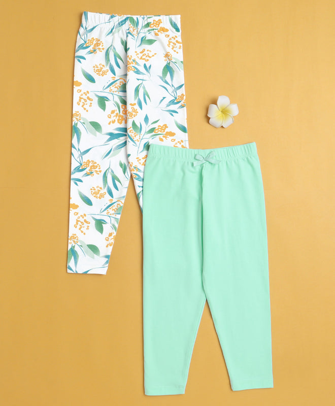 Girls Leggings Green & White Pack of 2