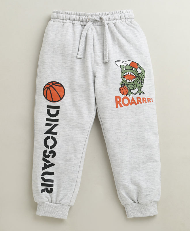 Grey Melange Boys Cotton Full Length Jogger