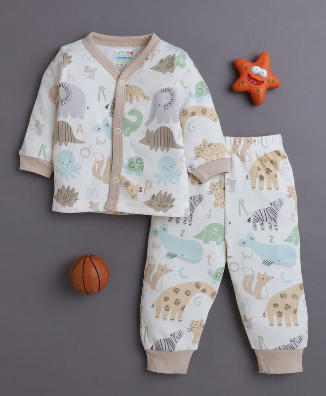 Beige Baby Boys Full Sleeves Jabla & Pyjama Set