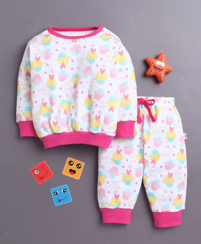 White Girls Full Sleeves Cotton T-Shirt & Jogger Set