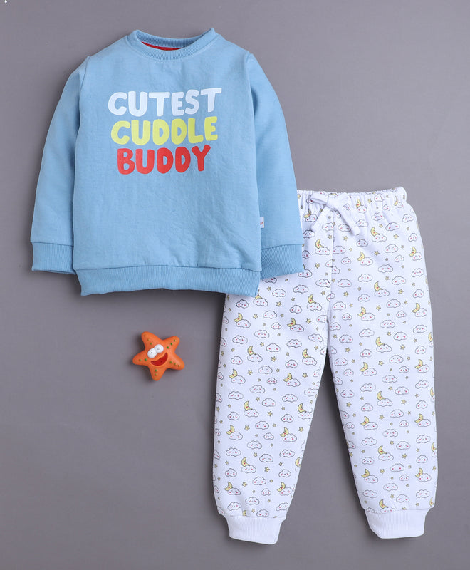 Blue & White Boys Full Sleeves Sweatshirt & Jogger Set