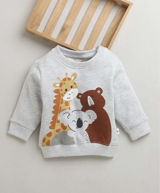 Boys Grey Melange Full Sleeves Round Neck Sweatshirt