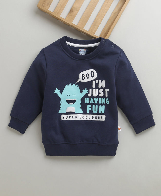 Boys Navy Full Sleeves Round Neck Sweatshirt
