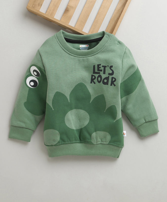 Boys Green Full Sleeves Round Neck Sweatshirt