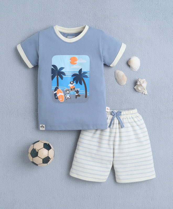 BUMZEE Grey & Lemon Boys Half Sleeves T-shirt & Short Set