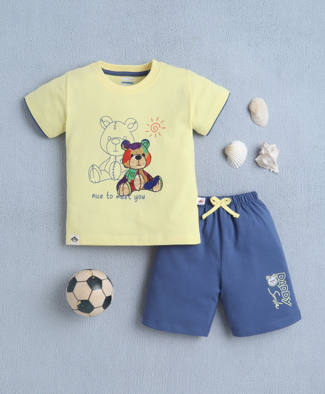 BUMZEE Yellow & Blue Boys Half Sleeves T-shirt & Short Set