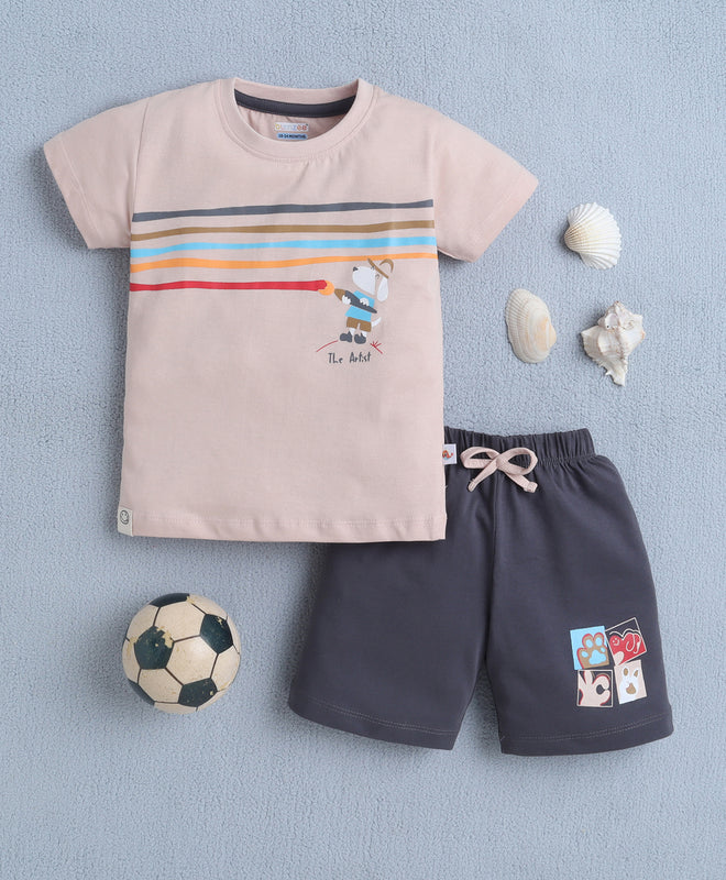 BUMZEE Peach & Grey Boys Half Sleeves T-shirt & Short Set