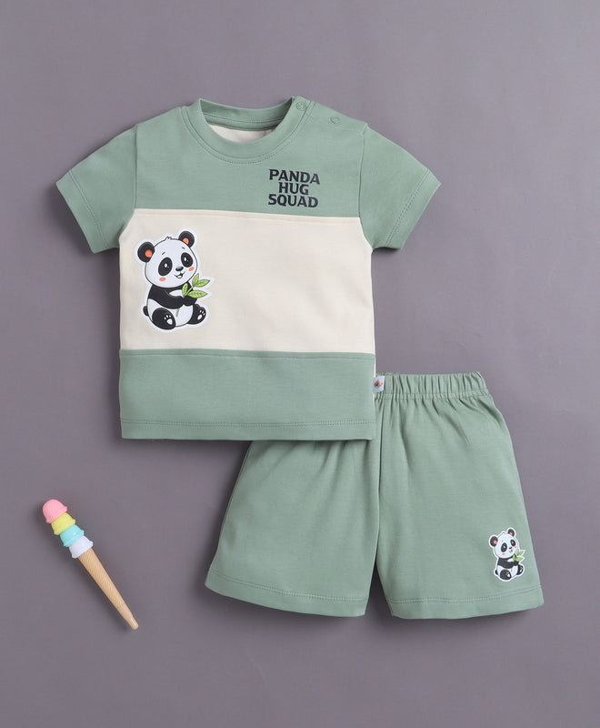 BUMZEE Green & Beige Boys Half Sleeves T-shirt & Short Set