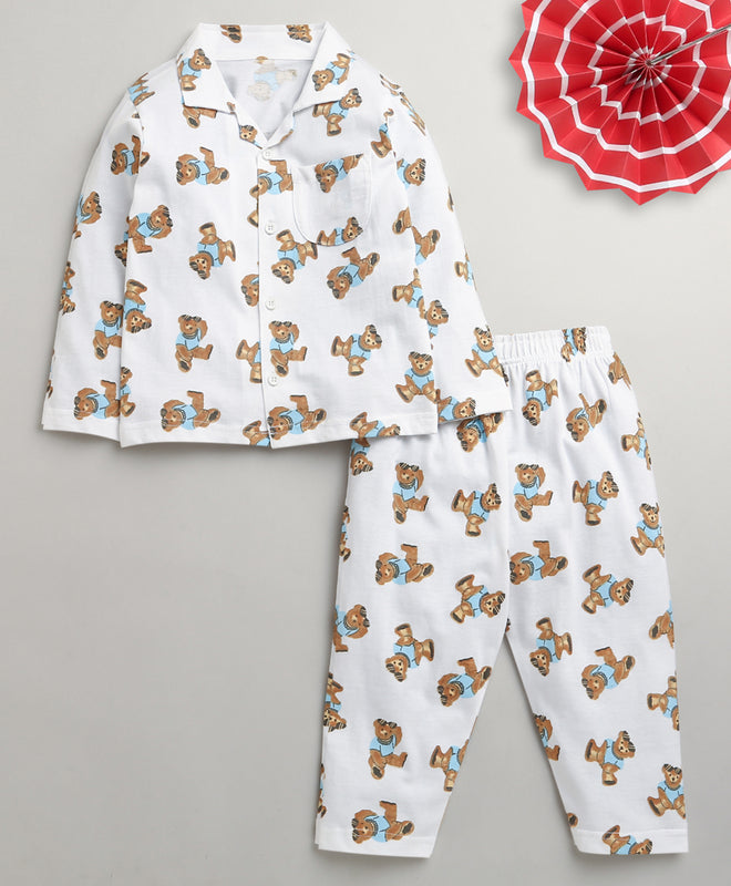 White Boys Full Sleeves Cotton Night Suit