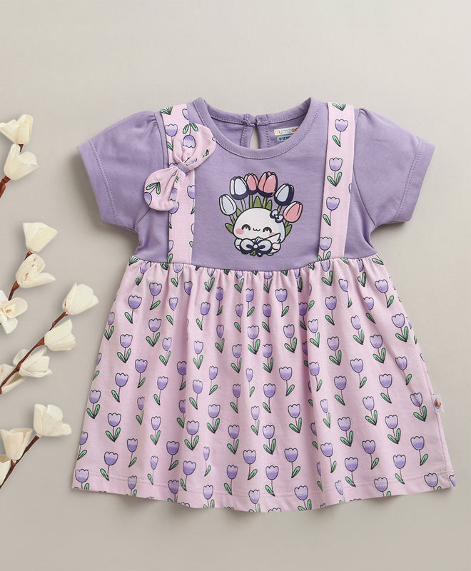 Lilac & Lavender Girls Cap Sleeves Cotton Knee Length Frock